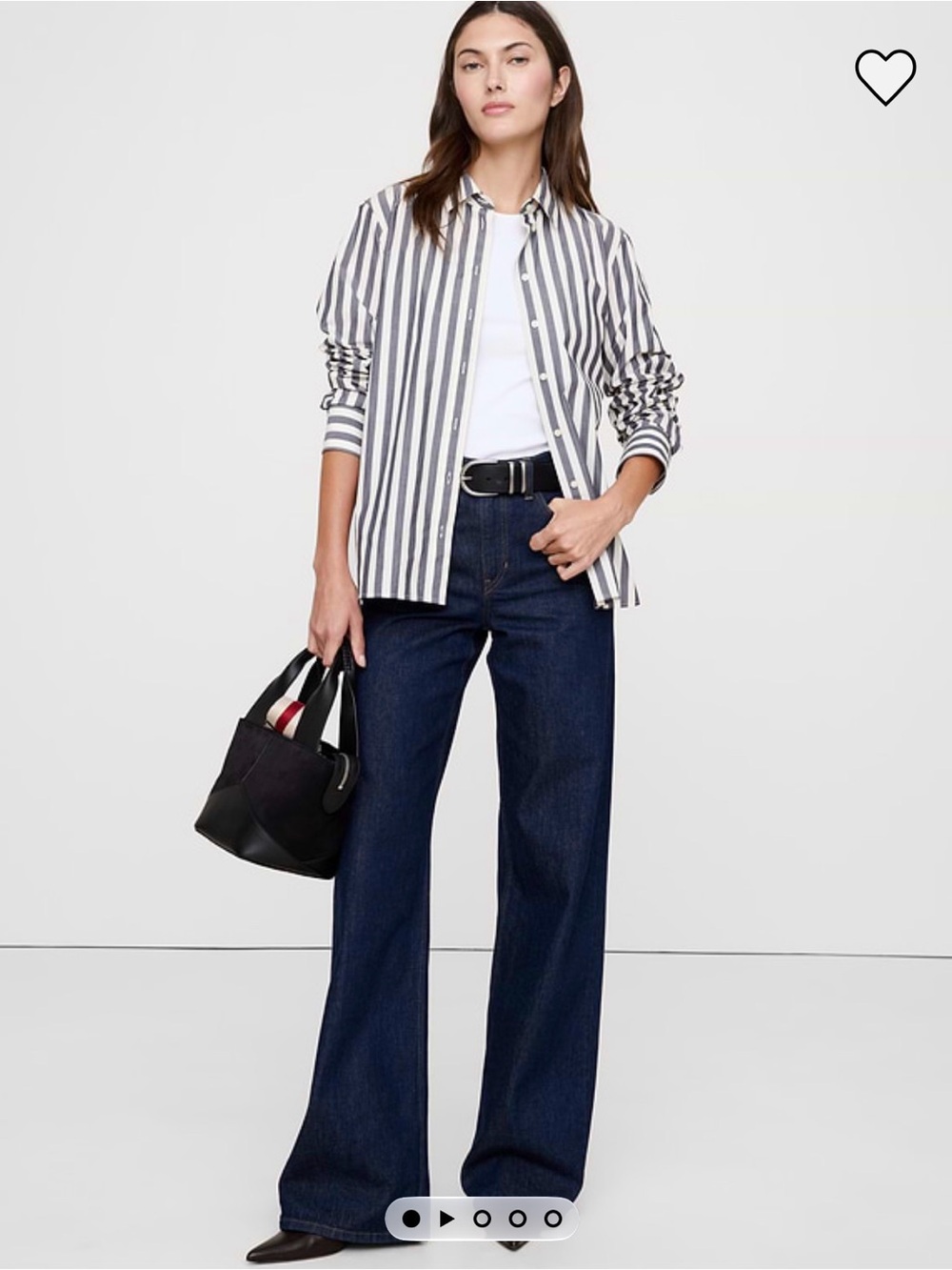 Banana Republic Striped Button Down in Gray & White XS Petit